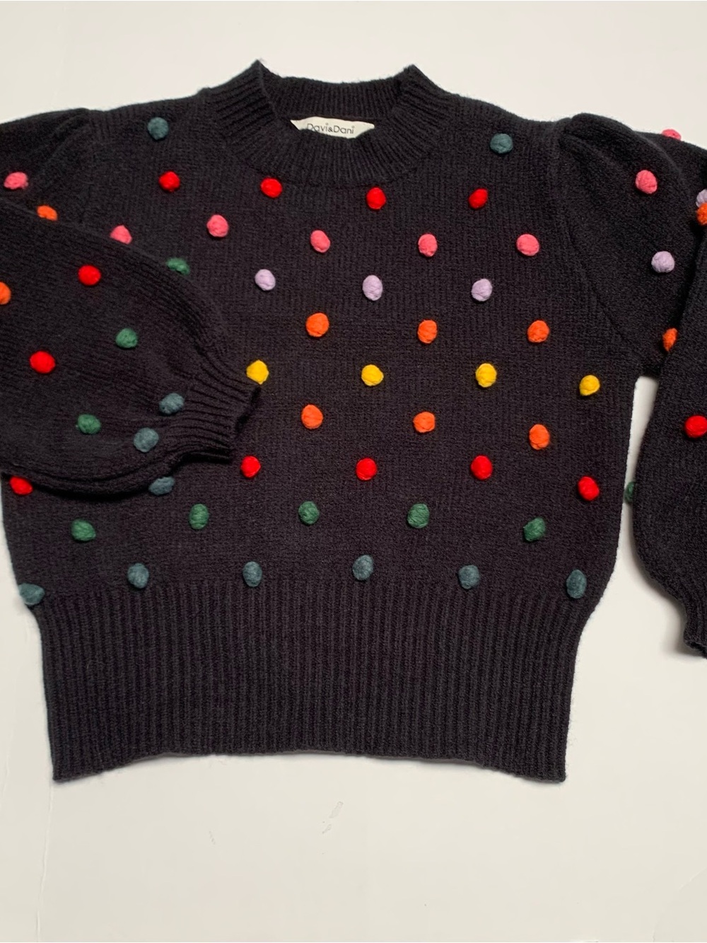 DAVI & DANI Crewneck Sweater with Multicolor Pom-Dots